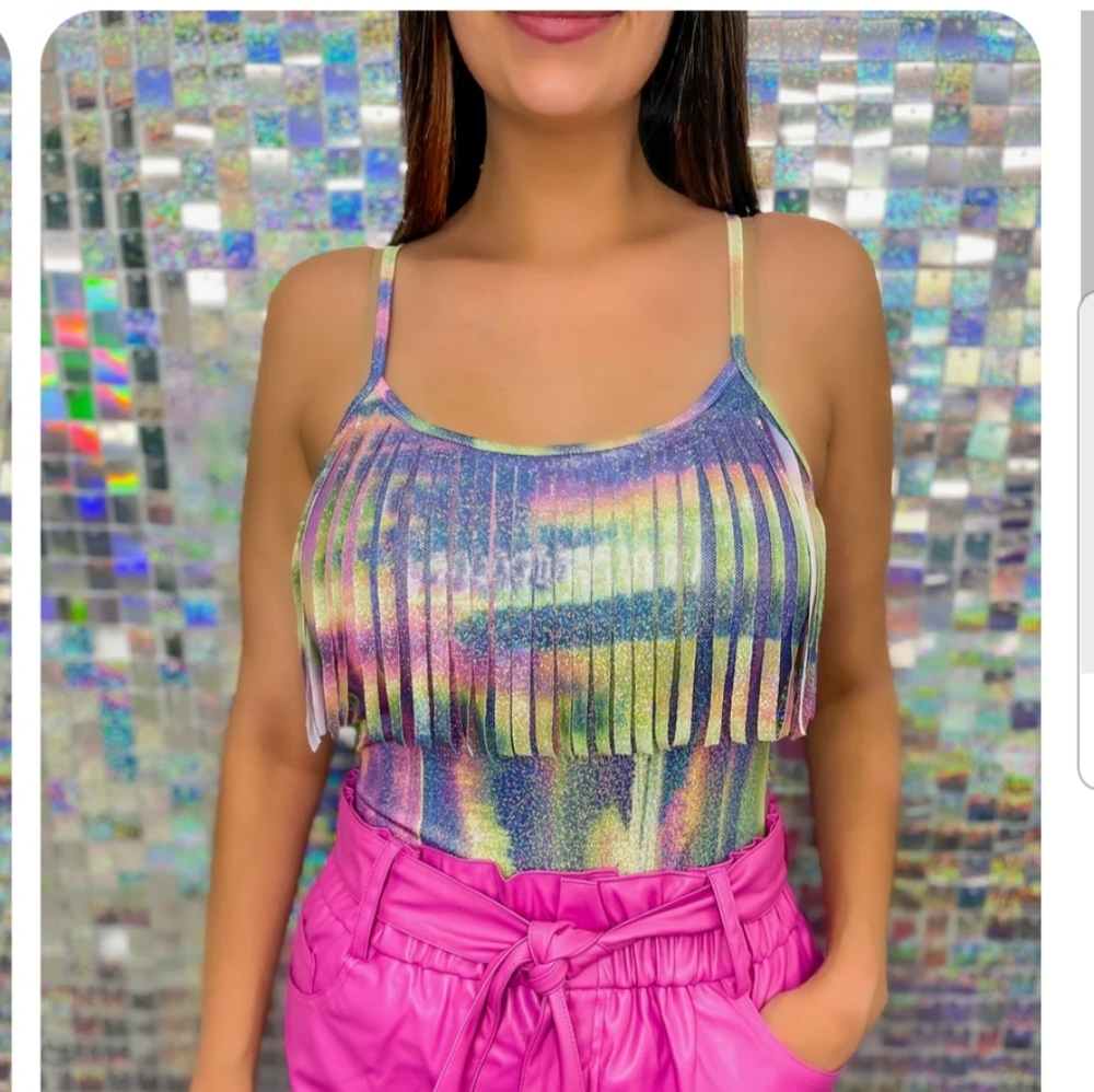 NWT NYLON APPAREL RAINBOW SEQUIN PASTEL BODY SUIT MEDIUM LARGE